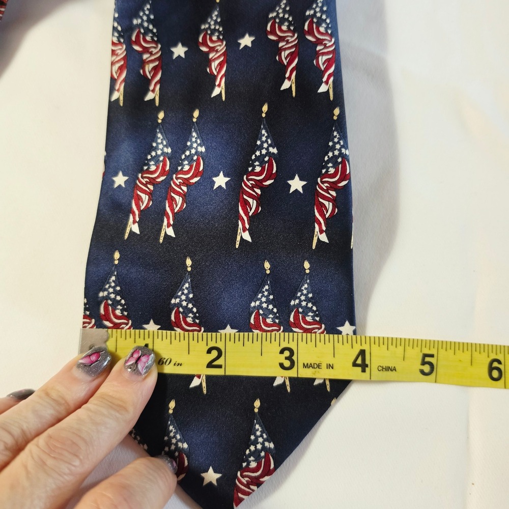 Umberto Bossi & Stonehenge Necktie Men OS Blue Red American Flag Silk Lot 2pc - Picture 9 of 9